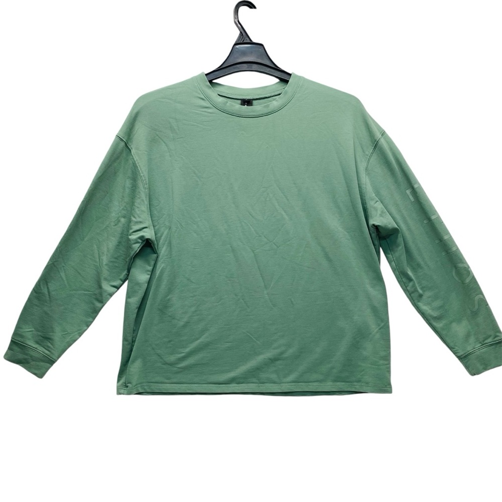 ETHOS Long Sleeve Pullover Shirt Sage Green Super Soft Logo Down Sleeve Casual